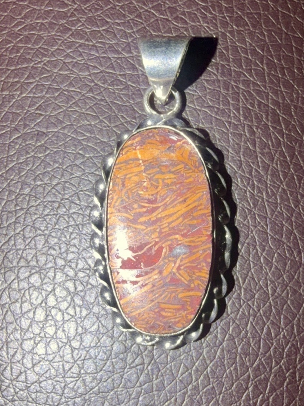 Sterling Silver Red-Orange Jasper Oval Pendant